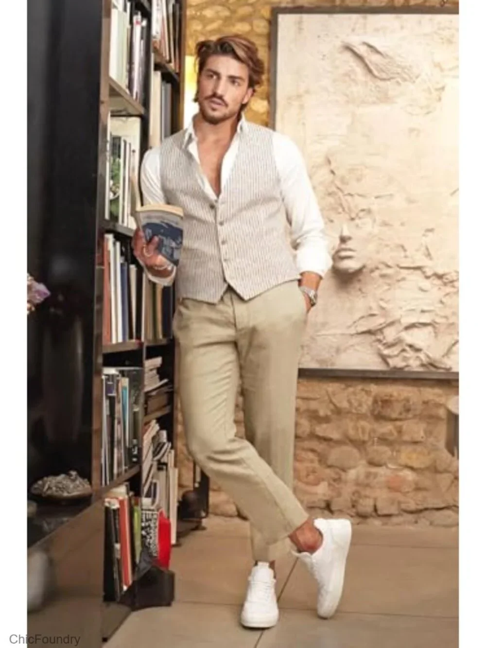 Men's Cotton Linen Pants Elastic Waist Lightweight Casual Pants with Pockets